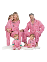 Autentico pigiama natalizio con bottoni e righe bianche e rosse per la famiglia