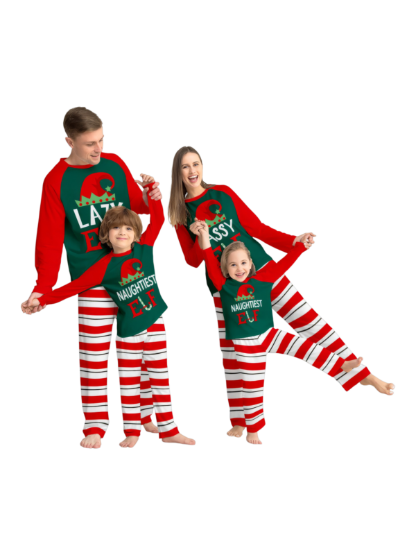 Pigiama della famiglia Elf a righe verdi e rosse