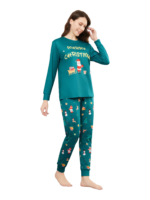 Pijama verde de Navidad para la familia, Papá Noel y su trineo
