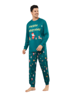 Pijama verde de Navidad para la familia, Papá Noel y su trineo