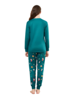 Pijama verde de Navidad para la familia, Papá Noel y su trineo