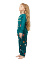 Pijama verde de Navidad para la familia, Papá Noel y su trineo