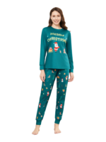 Pijama verde de Navidad para la familia, Papá Noel y su trineo