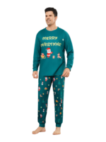 Pijama verde de Navidad para la familia, Papá Noel y su trineo