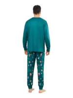 Pijama verde de Navidad para la familia, Papá Noel y su trineo