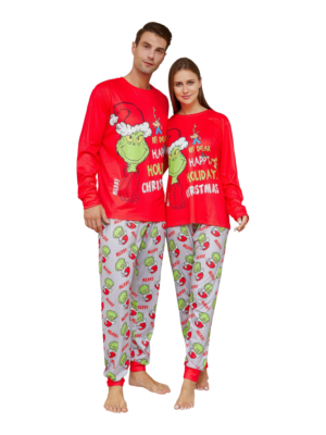 Grinch pajamas print and grinch motif for merry christmas family and couples matching pajama set with all over grinch graphics