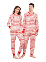 Moderno y original pijama navideño de rayas blancas y rojas con motivos navideños