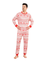 Moderno y original pijama navideño de rayas blancas y rojas con motivos navideños