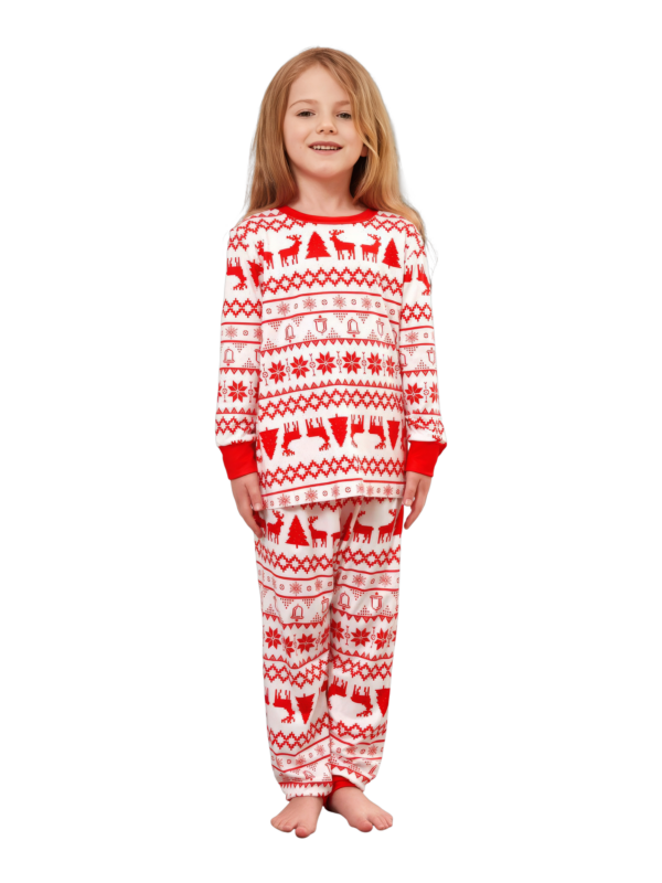 Moderno y original pijama navideño de rayas blancas y rojas con motivos navideños