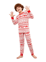 Moderno y original pijama navideño de rayas blancas y rojas con motivos navideños