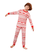 Moderno y original pijama navideño de rayas blancas y rojas con motivos navideños