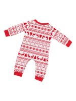 Moderno y original pijama navideño de rayas blancas y rojas con motivos navideños