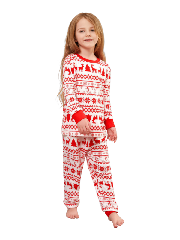 Moderno y original pijama navideño de rayas blancas y rojas con motivos navideños