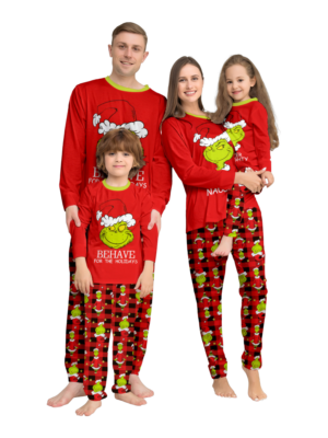 Pijama de Navidad del Grinch a cuadros rojos para la familia