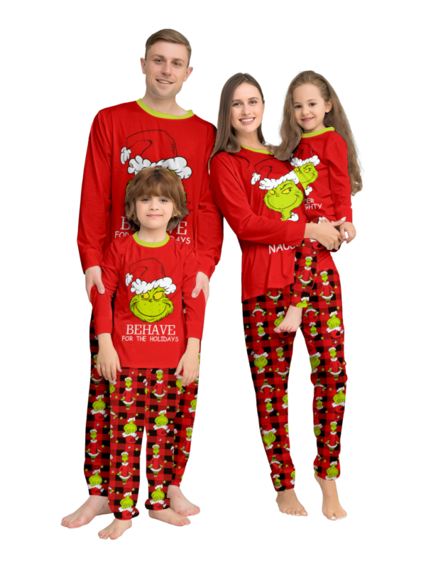 Pijama de Navidad del Grinch a cuadros rojos para la familia