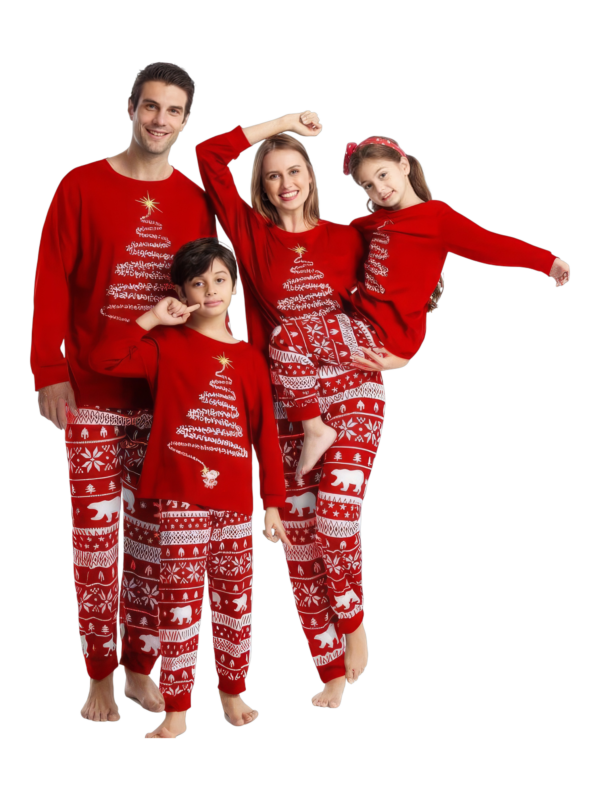 Pijama de Navidad a juego rojo Árbol mágico estrellado