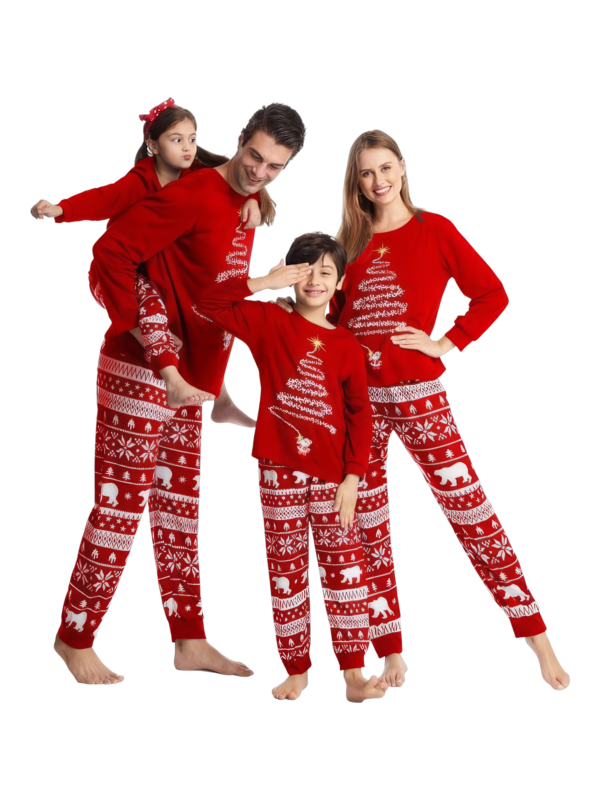 Pijama de Navidad a juego rojo Árbol mágico estrellado