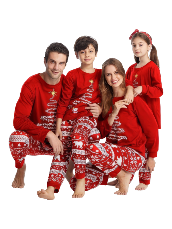 Pijama de Navidad a juego rojo Árbol mágico estrellado