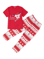 Kleine rendieren met vrolijke kerstprint rode familie pyjama met patronen