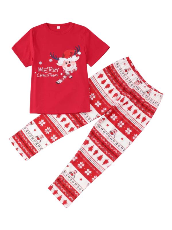 Kleine rendieren met vrolijke kerstprint rode familie pyjama met patronen