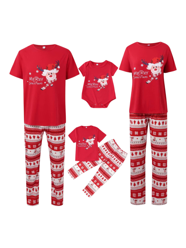 Kleine rendieren met vrolijke kerstprint rode familie pyjama met patronen