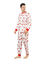 Pequeño pijama de Navidad blanco con motivo de pan de jengibre para la familia, parejas