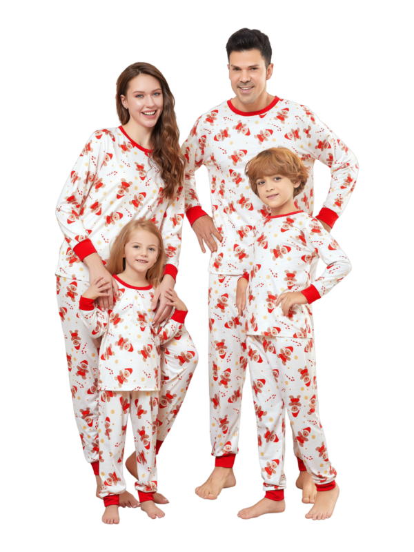 Pequeño pijama de Navidad blanco con motivo de pan de jengibre para la familia, parejas