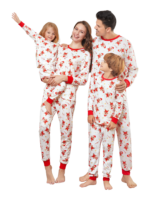 Pequeño pijama de Navidad blanco con motivo de pan de jengibre para la familia, parejas