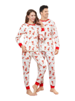 Pequeño pijama de Navidad blanco con motivo de pan de jengibre para la familia, parejas