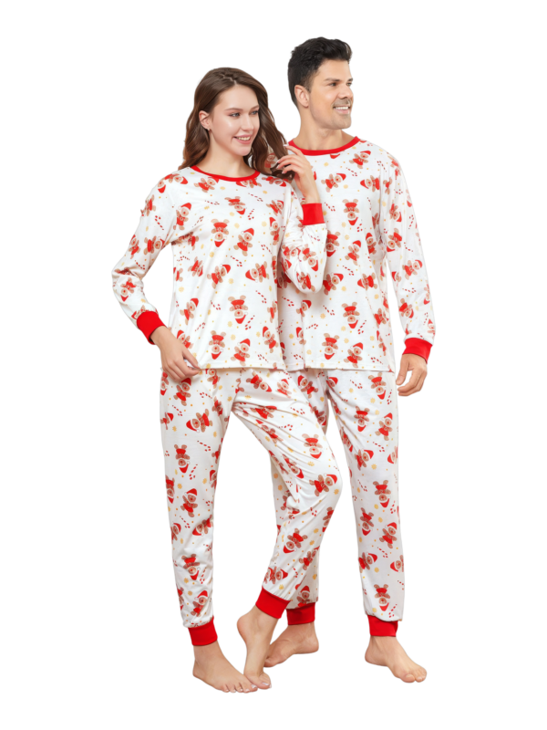 Pequeño pijama de Navidad blanco con motivo de pan de jengibre para la familia, parejas