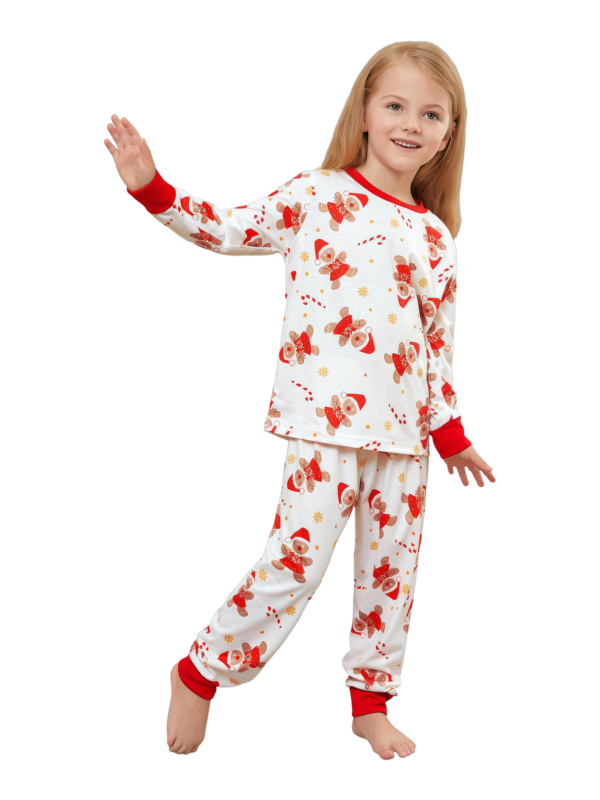 Pequeño pijama de Navidad blanco con motivo de pan de jengibre para la familia, parejas